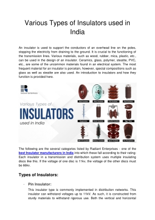 Various Types of Insulators used in India