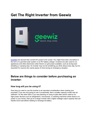Get The Right Inverter from Geewiz