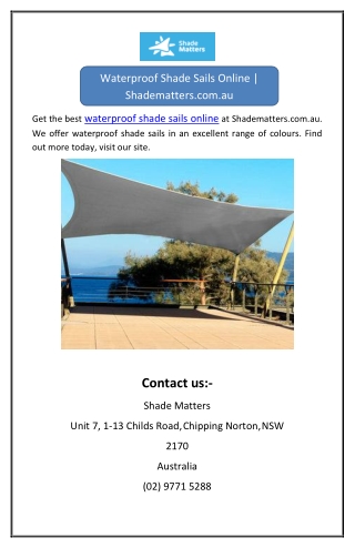 Waterproof Shade Sails Online | Shadematters.com.au