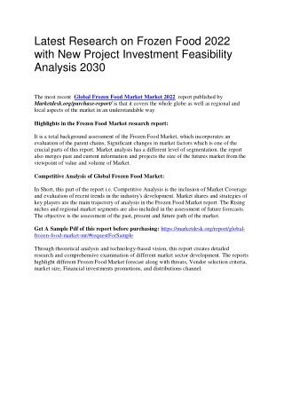 Latest Research on Frozen Food 2022 with New Project Investment Feasibility Analysis 2030