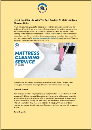 Live A Healthier Life With The Best Services Of Mattress Deep Cleaning Dubai