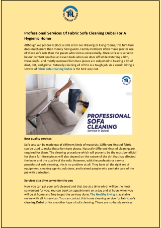 Professional Services Of Fabric Sofa Cleaning Dubai For A Hygienic Home