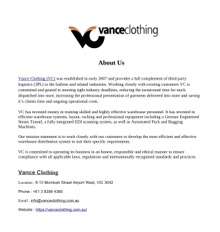 Ecommerce Logistics, Warehouse | Vance Clothing