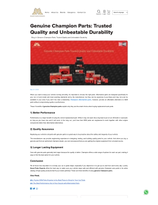 Champion genuine parts by an exporter Smart Parts Exports