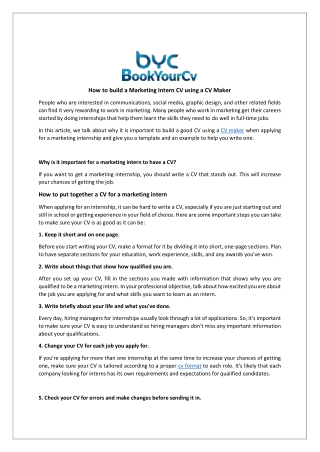 How to build a Marketing Intern CV using a CV Maker
