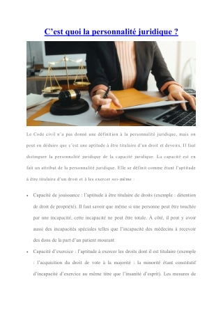 Qu'est-ce que la personnalité juridique ?