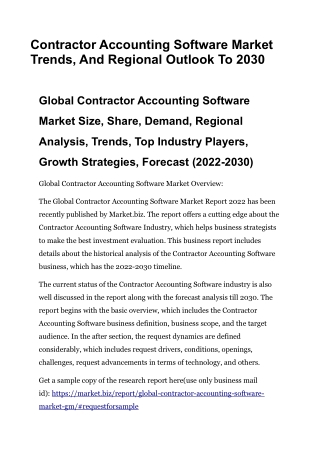Contractor Accounting Software Market Trends, And Regional Outlook To 2030