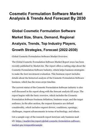 Cosmetic Formulation Software Market Analysis & Trends And Forecast By 2030