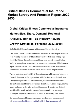 Critical Illness Commercial Insurance Market Survey And Forecast Report 2022-203