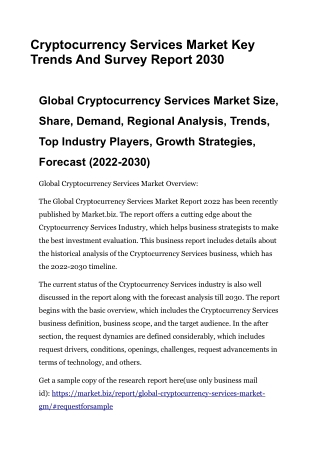 Cryptocurrency Services Market Key Trends And Survey Report 2030