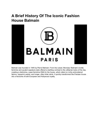 A Brief History Of The Iconic Fashion House Balmain