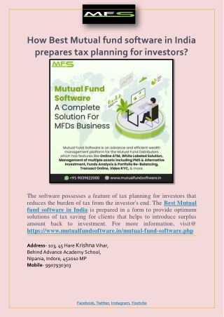 How Best Mutual fund software in India prepares tax planning for investors