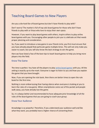 Teaching Board Games to New Players