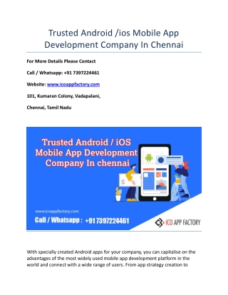 Trusted Android /ios Mobile App Development Company In Chennai