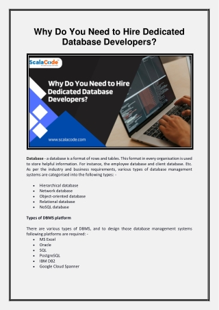 Why Do You Need to Hire Dedicated Database Developers - ScalaCode