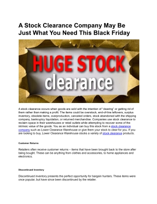 A Stock Clearance Company May Be Just What You Need This Black Friday
