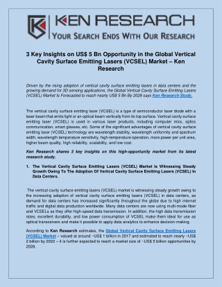 Global Vertical Cavity Surface Emitting Lasers (VCSEL) Market