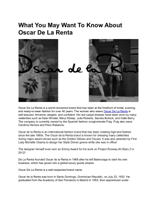 What You May Want To Know About Oscar De La Renta