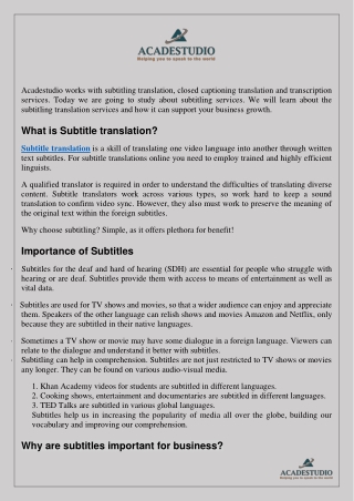 What is Subtitle translation Services