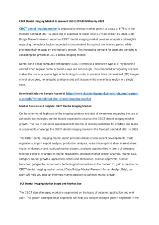 CBCT Dental Imaging Market to Account US 2,274.80 Million by 2029