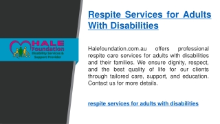 Respite Services for Adults With Disabilities   Halefoundation.com.au