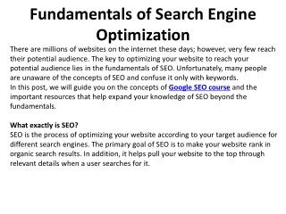 Fundamentals of Search Engine Optimization