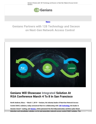 Genians Partners with 128 Technology and Seceon on Next-Gen Network Access Control - Genians