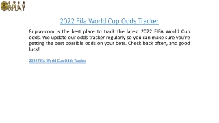 2022 Fifa World Cup Odds Tracker  8nplay.com