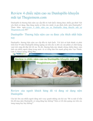 Review 4 chiếc nệm cao su Dunlopillo khuyến mãi tại Thegioinem.com