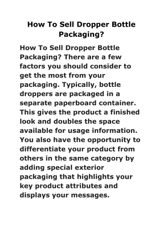 How To Sell Dropper Bottle Packaging