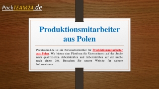 Produktionsmitarbeiter aus Polen | Packteam24.de