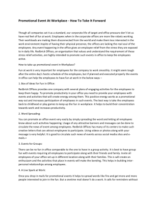Promotional Event At Workplace - How To Take It Forward