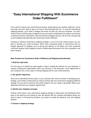 Easy International Shipping With Ecommerce Order Fulfillment