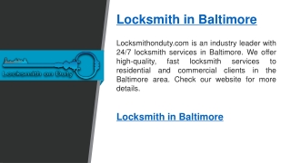Locksmith in Baltimore    Locksmithonduty.com