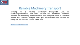 Reliable Machinery Transport  Otmtransport.com.au