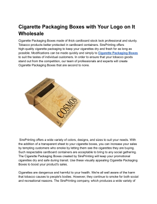 Cigarette Packaging Boxes with Your Logo on It Wholesale