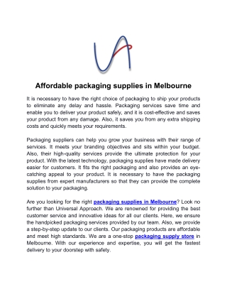 Affordable packaging supplies in Melbourne - Universal Approach