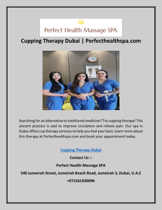 Cupping Therapy Dubai | Perfecthealthspa.com