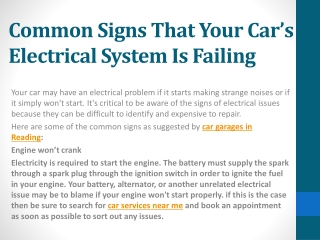 The Most Common Signs That Your Car’s Electrical System Is Failing