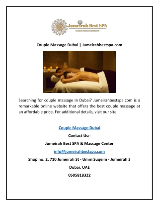 Couple Massage Dubai | Jumeirahbestspa.com