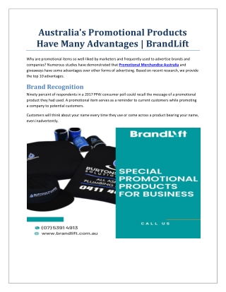Australia's Promotional Products Have Many Advantages | BrandLift