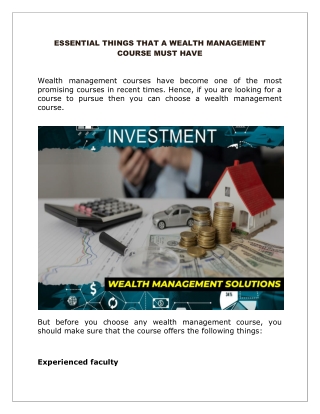 ESSENTIAL THINGS THAT A WEALTH MANAGEMENT COURSE MUST HAVE