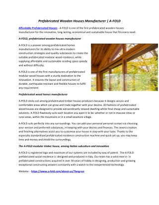 Prefabricated Wooden Houses Manufacturer | A-FOLD