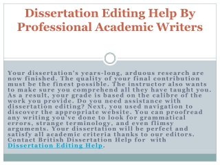Dissertation Editing Help By Professional Academic Writers
