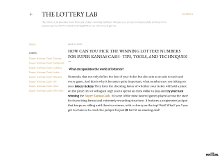 How Can You Pick The Winning Lottery Numbers For Super Kansas Cash - Tips, Tools, And Techniques!