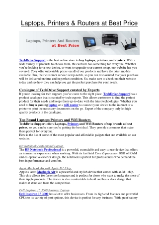 Laptops, Printers & Routers at Best Price - TechDrrive Support