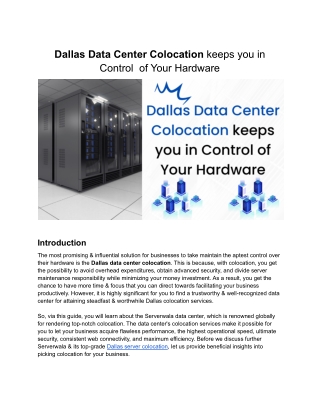 Dallas Data Center Colocation keeps you in Control  of Your Hardware