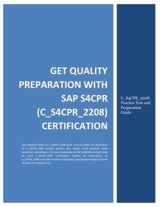 Get Quality Preparation with SAP S4CPR (C_S4CPR_2208) Certification