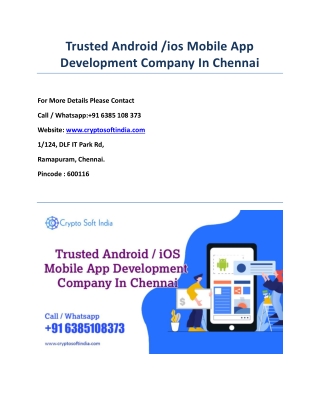 Trusted Android /ios Mobile App Development Company In Chennai