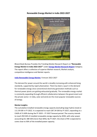 Renewable Energy Market in India 2022-2027